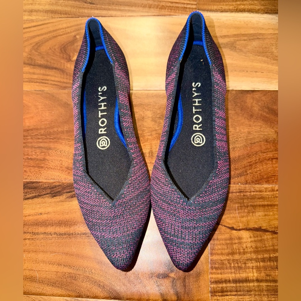 Rothy's The Point Women's Black and Purple Magenta Heather Flats